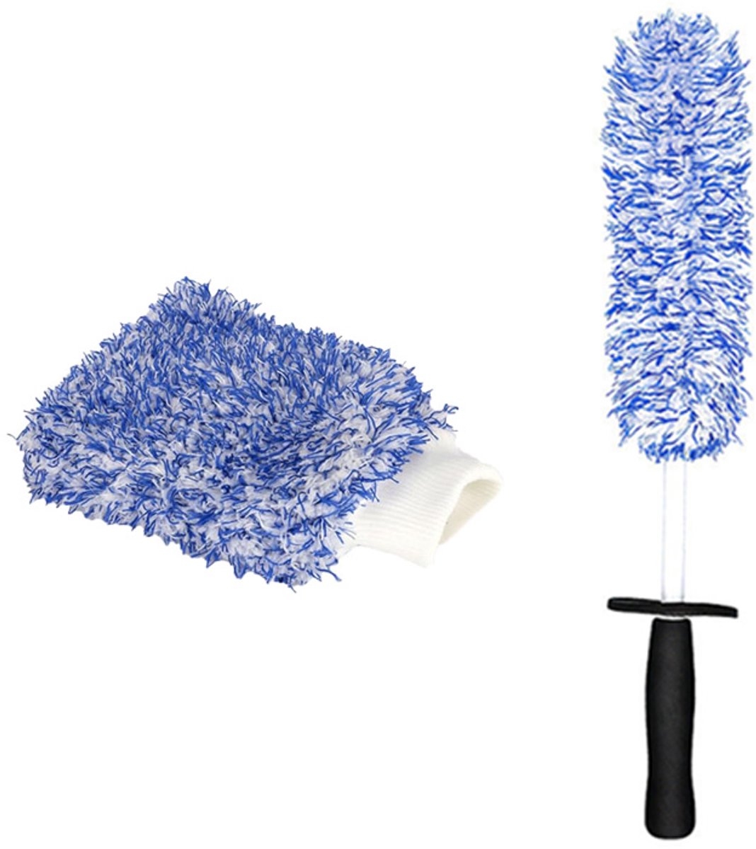 Wielborstel - Microvezel wielreinigingsset met autowashandschoen, Afneembare autoreinigingsborstel, Blauw
