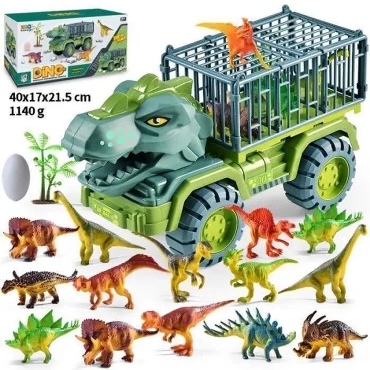TEKROA® Dinosaurus Transport Vrachtwagen Speelgoed met 15 Dino's - Speelset Auto - Cadeau voor Jongens en Meisjes 3 tot 7 Jaar