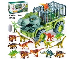 TEKROA® Dinosaurus Transport Vrachtwagen Speelgoed met 15 Dino's - Speelset Auto - Cadeau voor Jongens en Meisjes 3 tot 7 Jaar