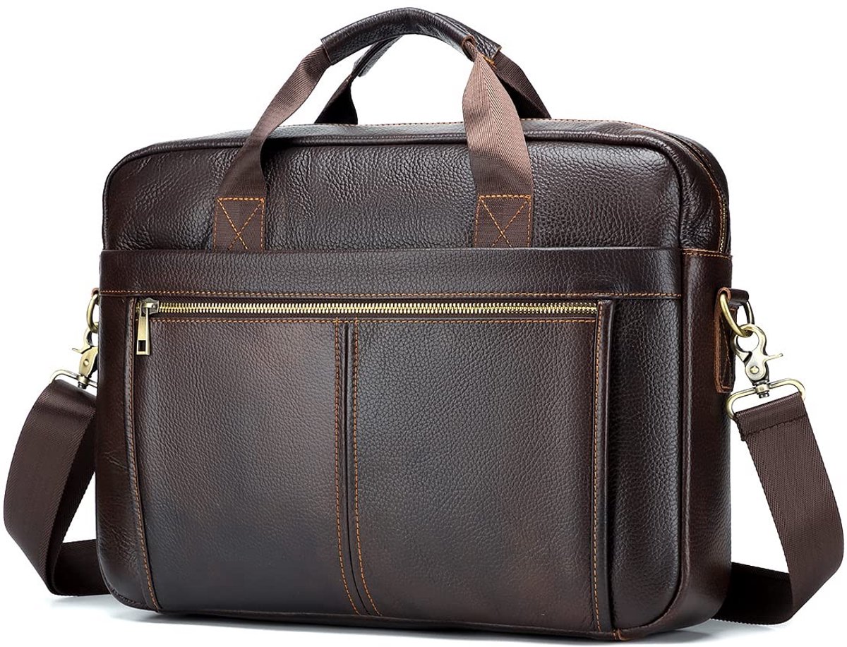 Omgoods - Leren Laptoptas 15,6 Inch Schoudertas Bruin