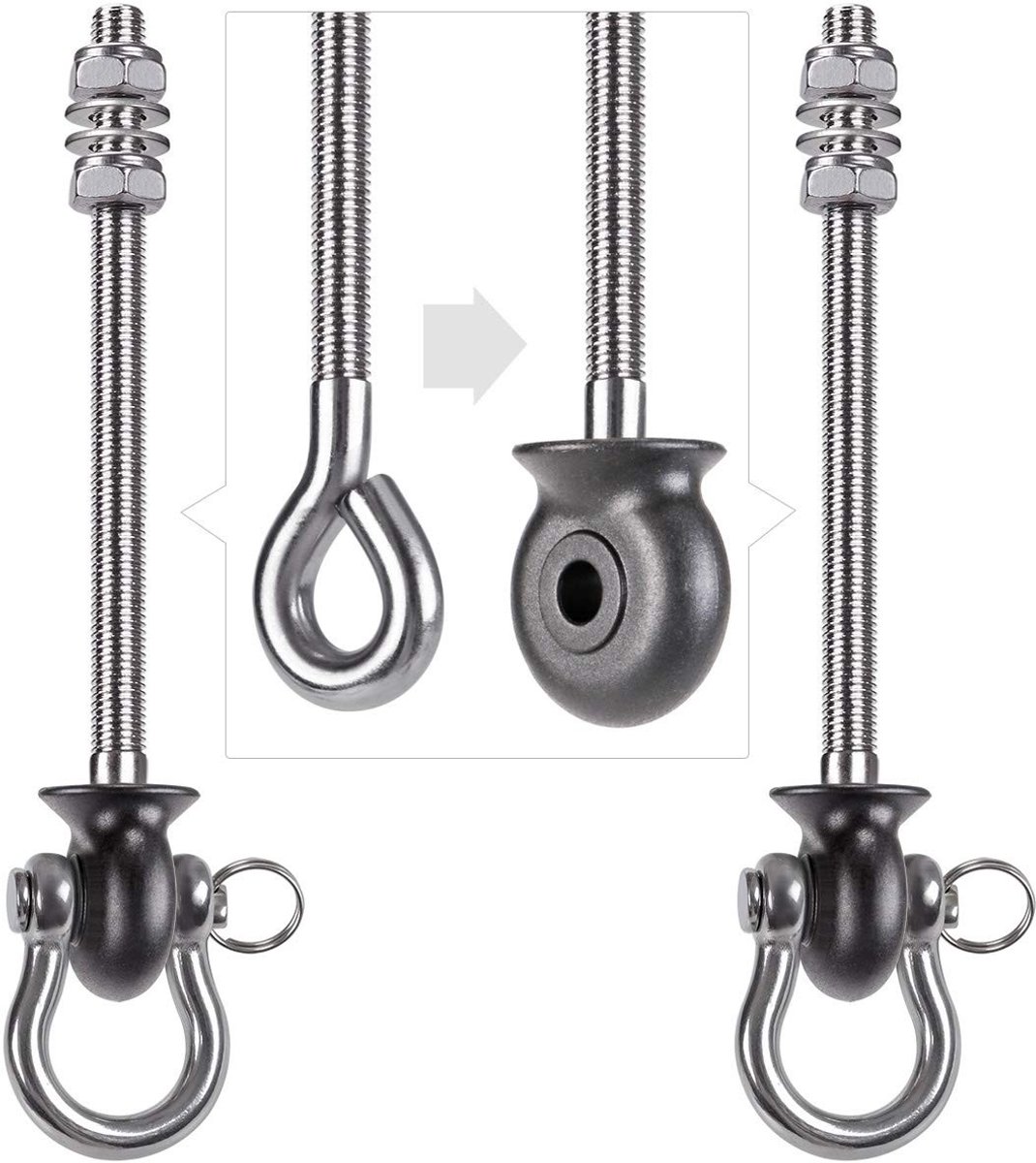 Omgoods - Set van 2 permanente swinghaken van roestvrij staal