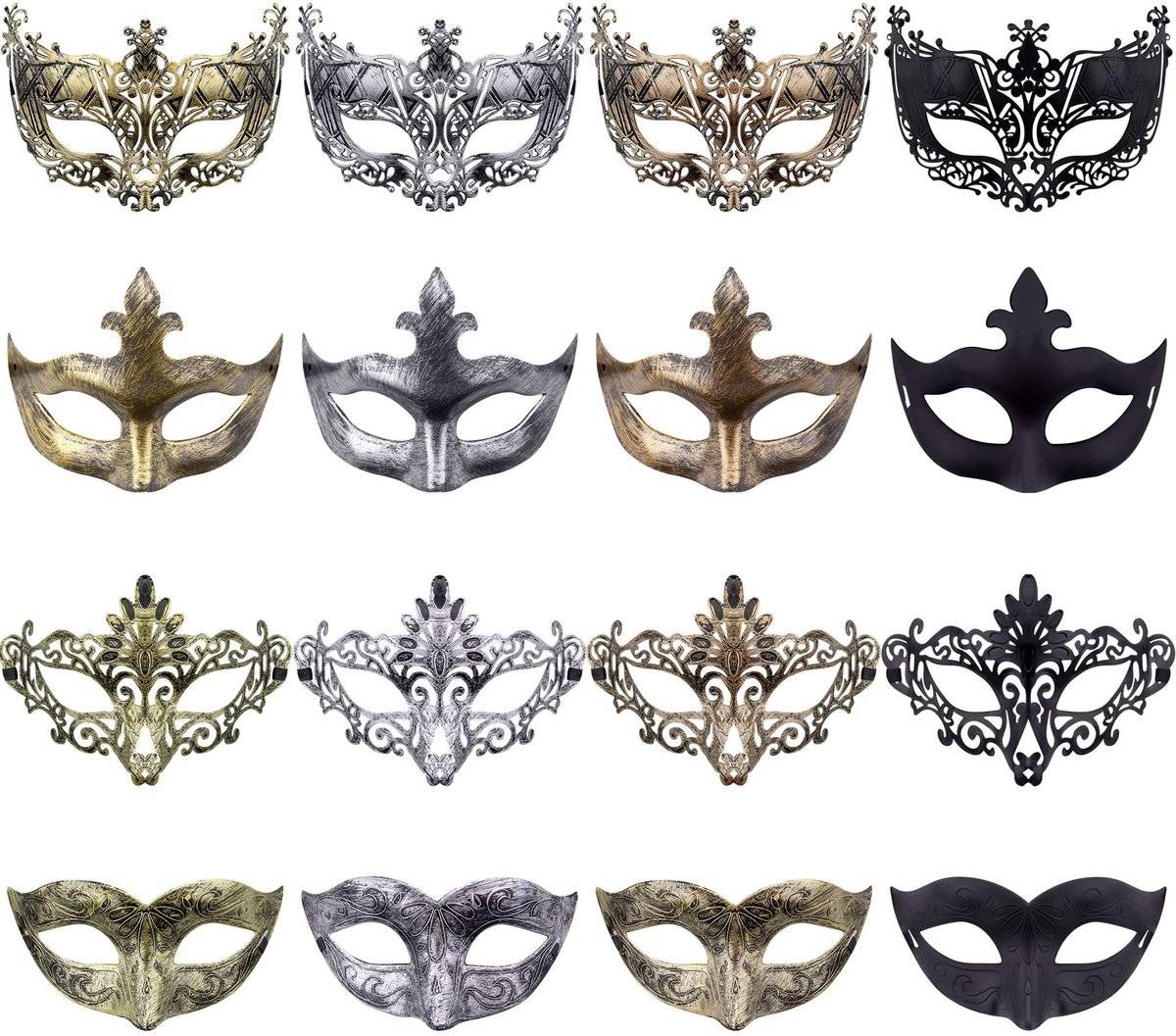 Omgoods - Set van 16 Vintage Maskers voor Carnavalsfeesten