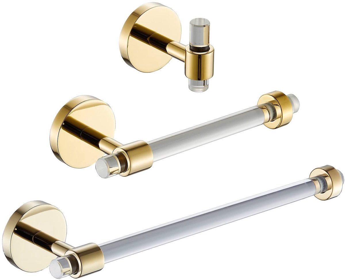 Omgoods - Badkamer Accessoires Set 3-Delig - Acryl en Goud - Wandmontage