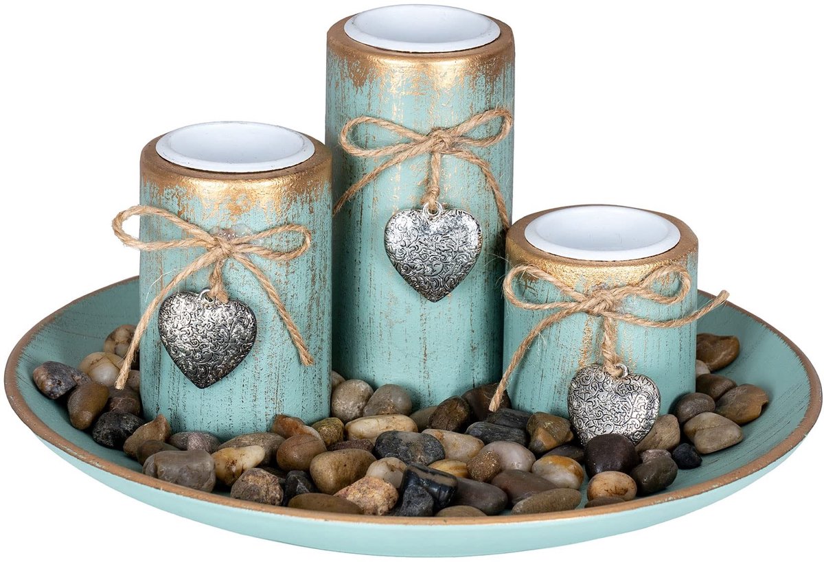 Omgoods - Houten Theelicht Houder Set van 4, Shabby Chic Stijl