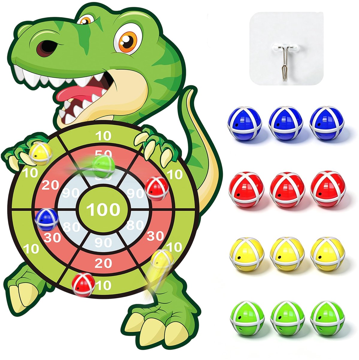 Omgoods - 30 Inch Dinosaur Dartboard met 12 Plakballen - Speelgoed voor Kinderen 3-8 Jaar