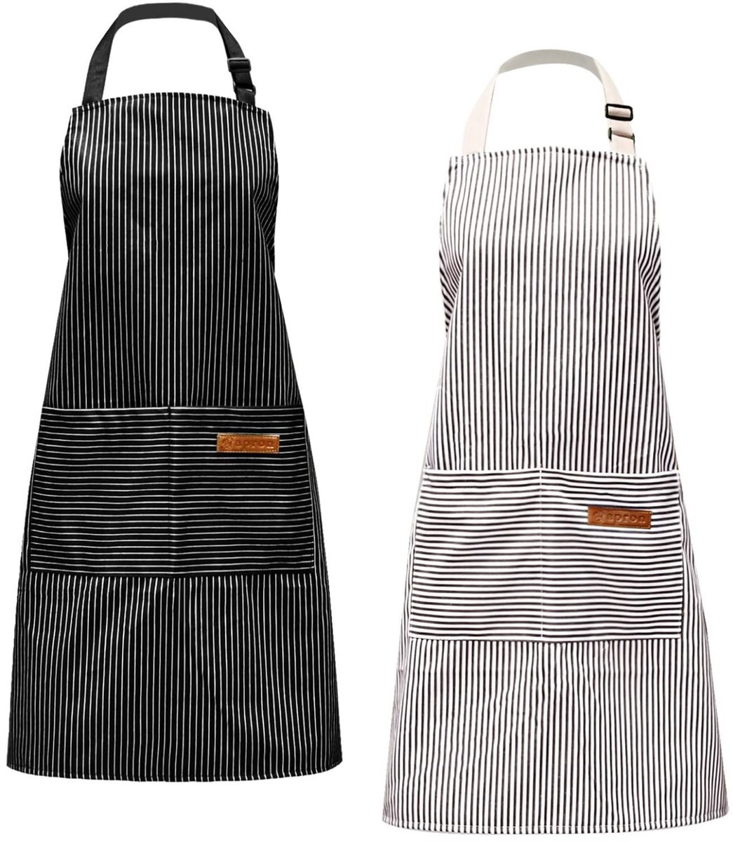 Omgoods - 2 Stuks Unisex Gestreepte Katoenen Schort met 2 Zakjes