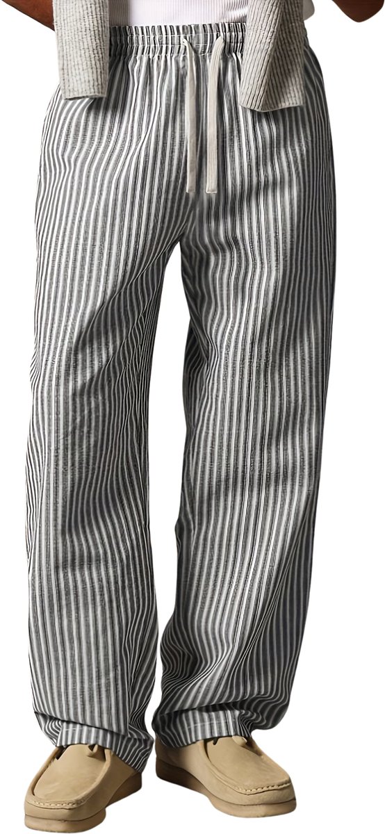 Currero Gestreepte Broek Heren and Striped Pants Yacht Club Linnen Broek Zomerbroek Volwassenen Lange Broek Strandbroek -witte Strepen Zwart