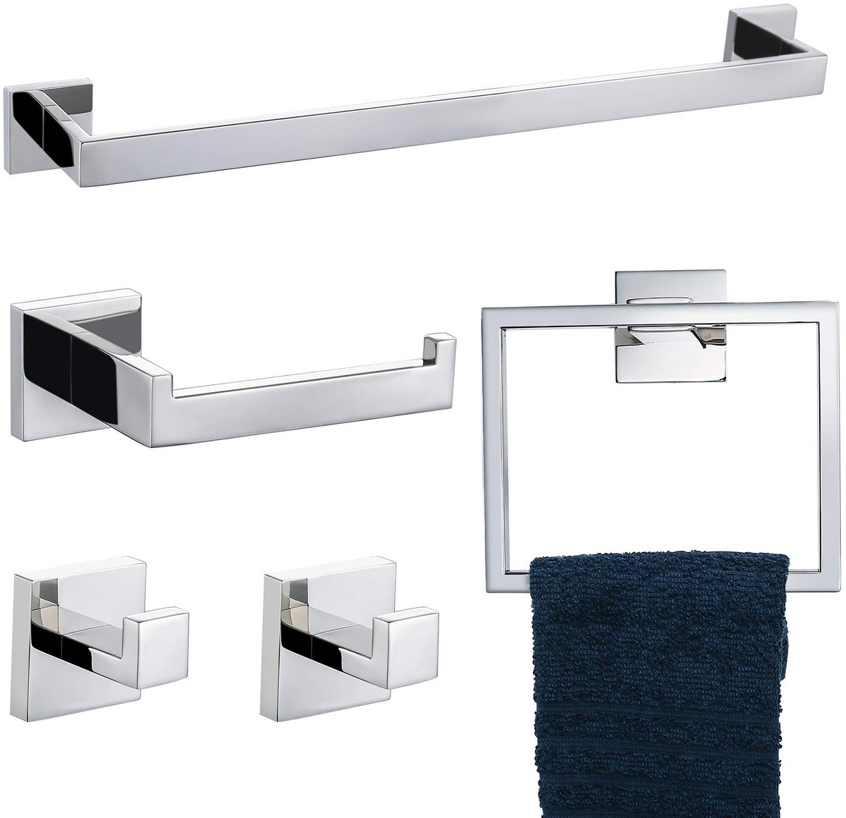 Omgoods - 5-Delige Badkamer Accessoires Set RVS Gepolijst - Wandmontage