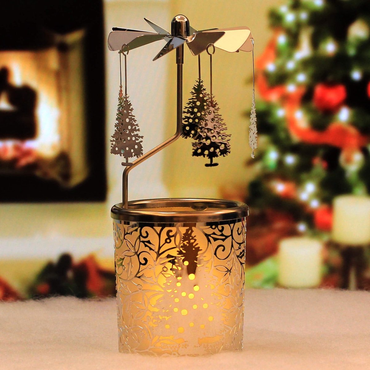 Omgoods - Draaibare Kaarsenhouder voor Theelichten met Kerstthema