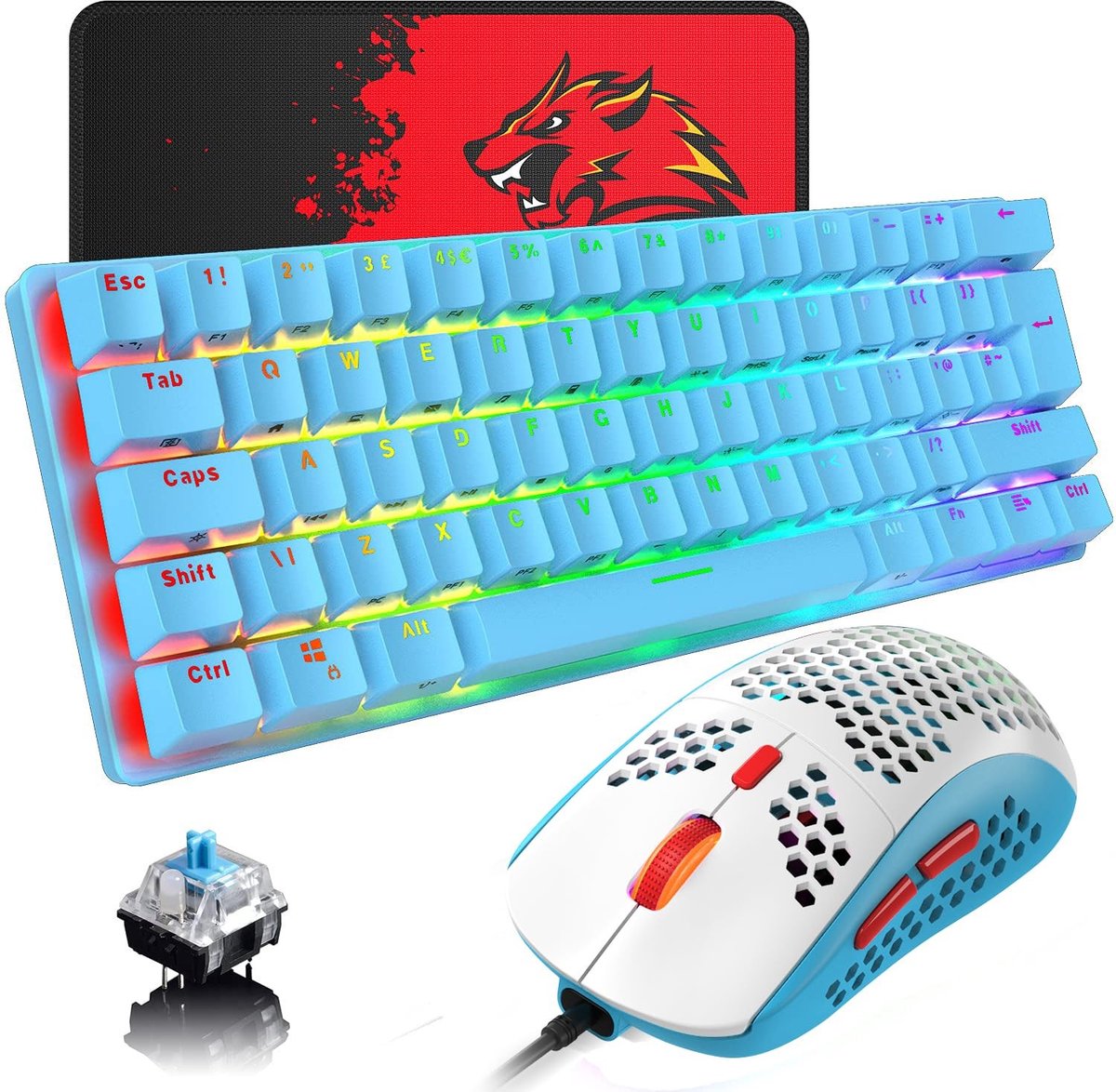 Omgoods - UK Indeling Mechanisch Gaming Toetsenbord met RGB - 62 Toetsen met Lichtgewicht RGB Muis