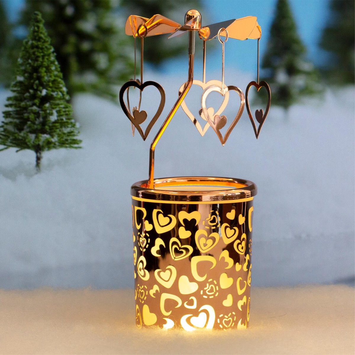 Omgoods - Rotating Tealight Houder met Decoratieve Sterren en Zeepaardjes in Goud