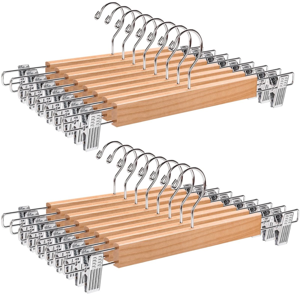 Omgoods- Kleerhangers 20 stuks - Houten Hangers - Antislip Clips - Draaibare Haken - Ruimtebesparend - Stevig tot 5 kg - Hanger