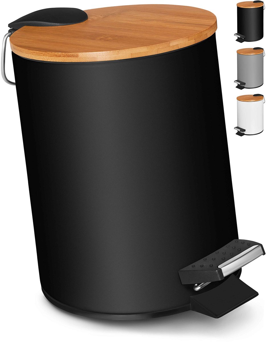 Omgoods - Design Afvalbak 3L met Pedal en Bamboe Deksel