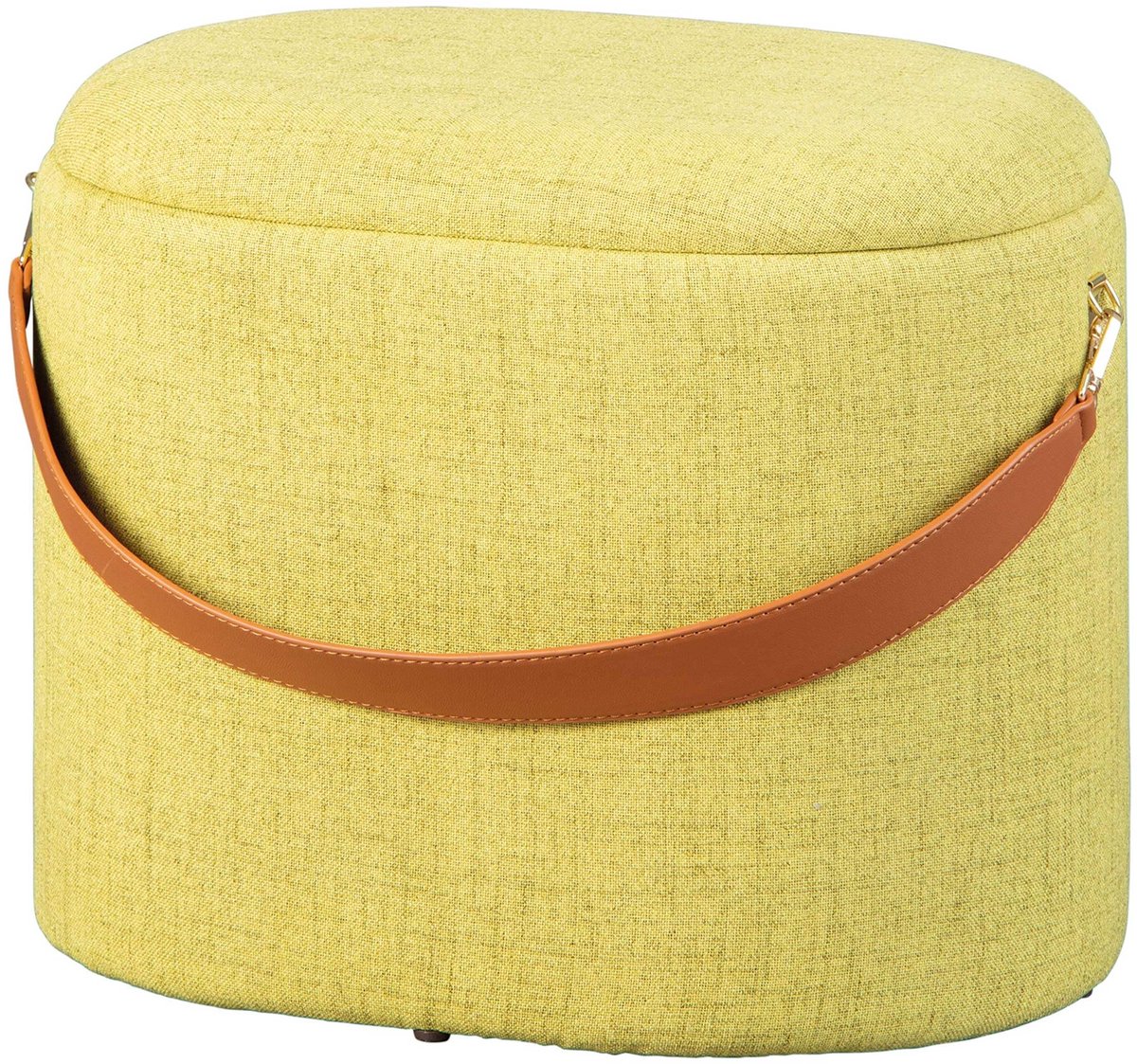 Omgoods - Pouf met Opbergruimte en Kunstlederen Handvat, Geelgroen