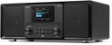 Zwarte Audizio Palmi radio met houtnerf en DAB+ display waarop "NPO Radio 5" wordt getoond.