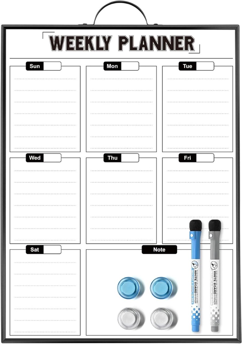 SNJY® Weekplanner Whiteboard - Familie Weekplanner - Weekplanner Magnetisch - 40 x 30 cm - Wit