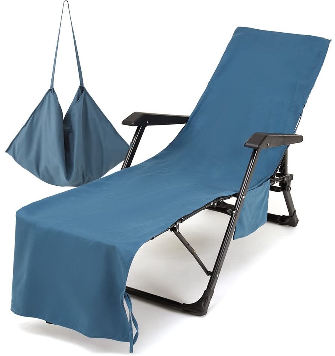 Omgoods - Microvezel Strandstoel Cover met Zakjes voor Buitenactiviteiten