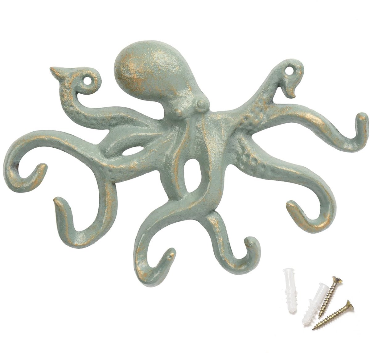 Omgoods - Vintage Wandhaak Octopus van Gietijzer (Goudgroen)