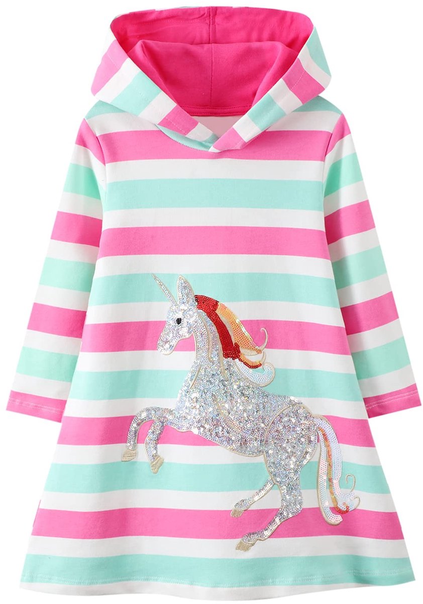 Omgoods - Meisjes Hoodie Jurk met Lange Mouwen en Capuchon