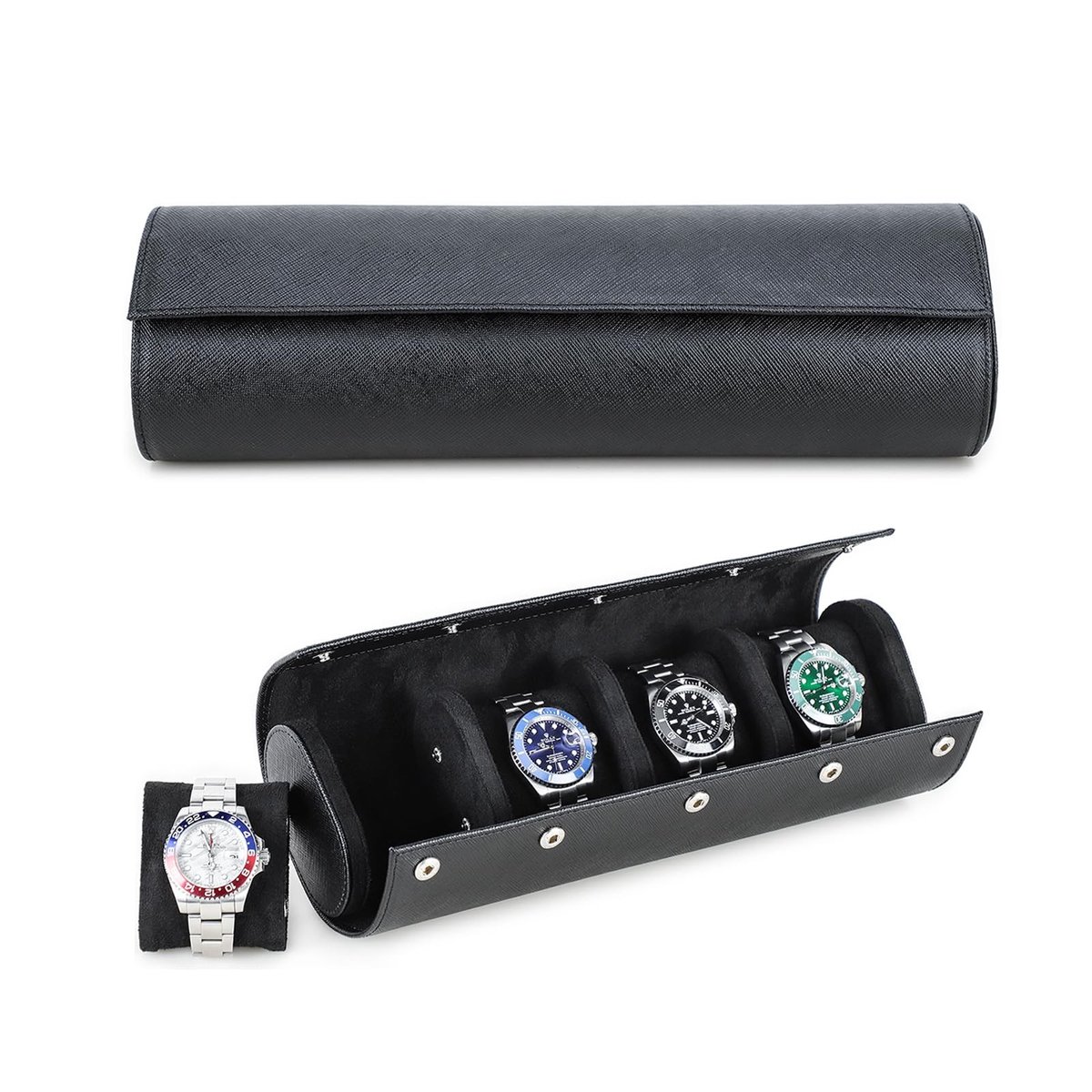 Omgoods - Echt Lederen Horloge Case voor 4 Horloges - Handgemaakt Saffiano Lederen Reiscase