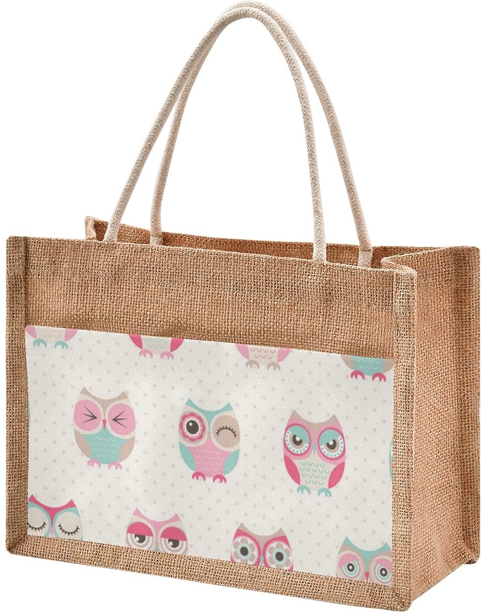Omgoods - Jute Tote Bag met Schattige Uilen voor Kinderen