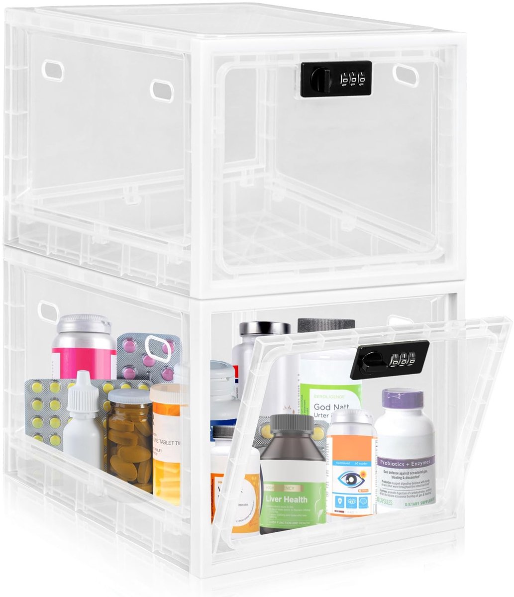 Omgoods - Set van 2 Transparante Lockable Opbergdozen voor Medicijnen en Snacks