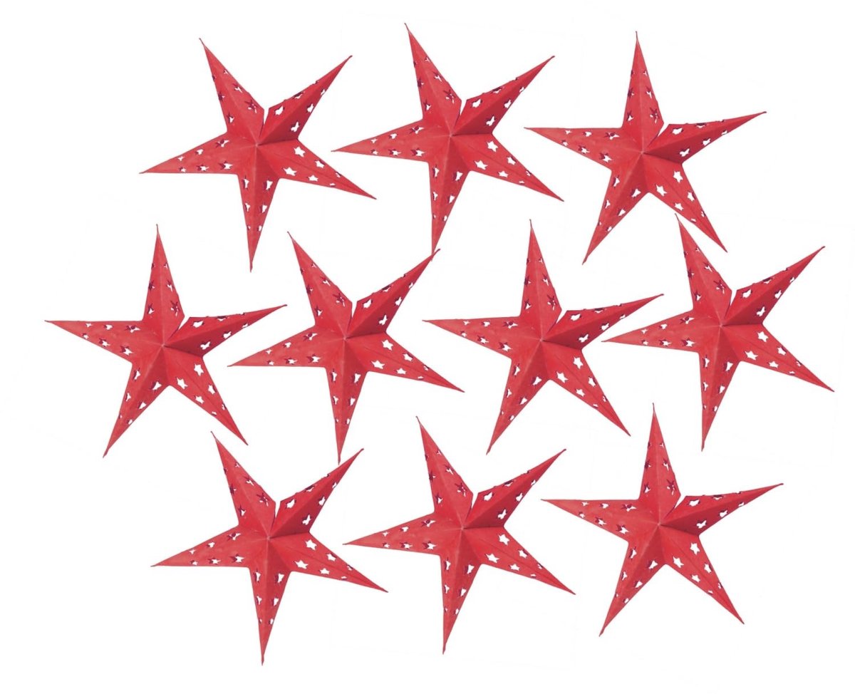 Omgoods - Set van 10 Papieren Sterren Sfeerverlichting in Rood