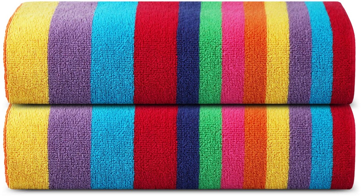 Omgoods - Strandlakens voor Volwassenen - 2-Pack Geel en Wit Gestreept