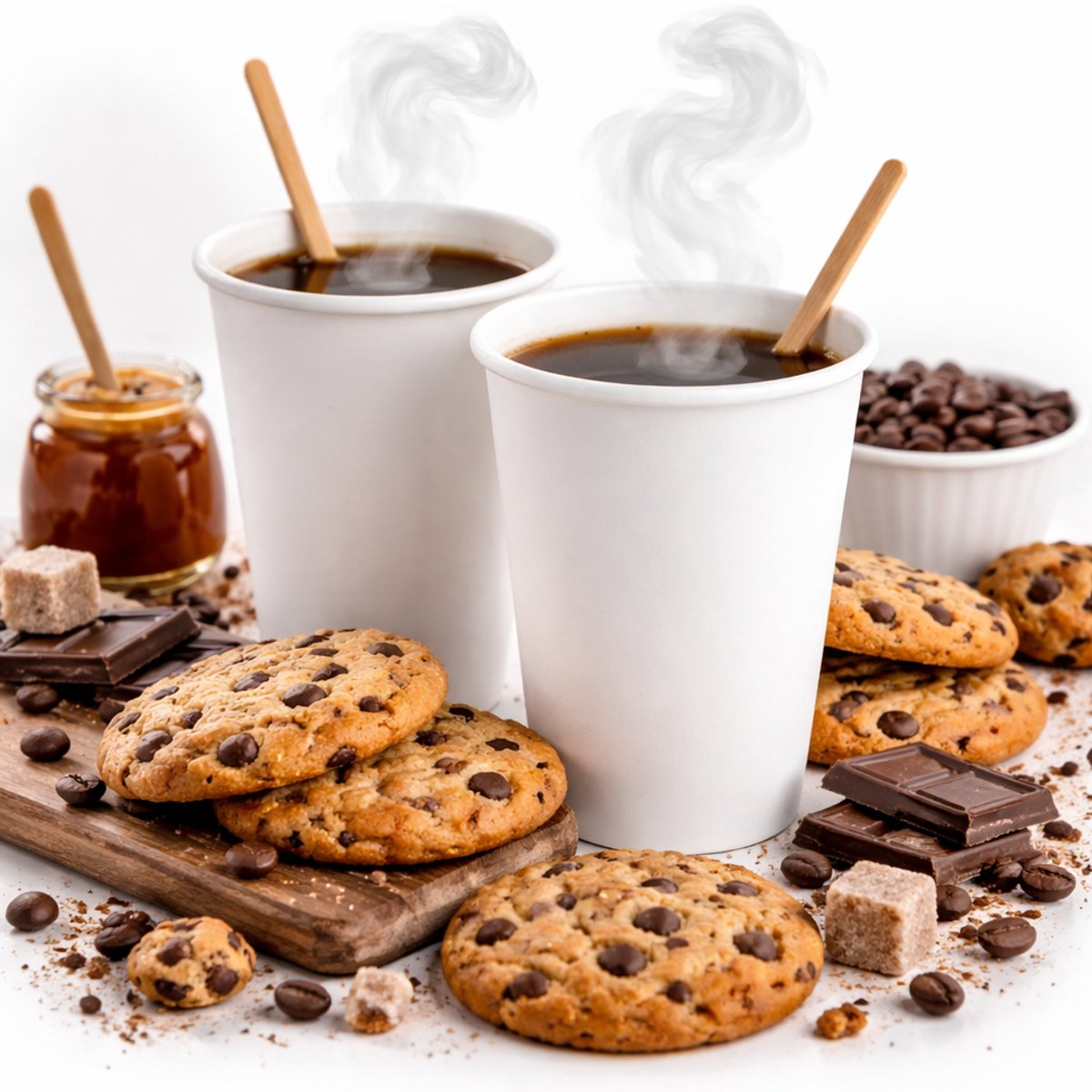 100 x Koffiebeker 8oz 240 ml wit en Roerstaafjes- wegwerp papieren bekers karton kraft – drank bekers – drinkbekers- koffie beker – wegwerpbeker – Koffiekopjes – Koffiemokken - Warme en Koude Dranken
