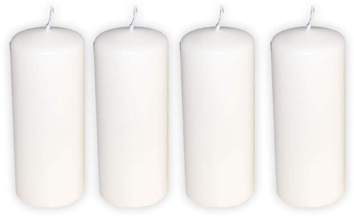 Omgoods - Set van 4 Witte Stompkaarsen met Lange Brandduur