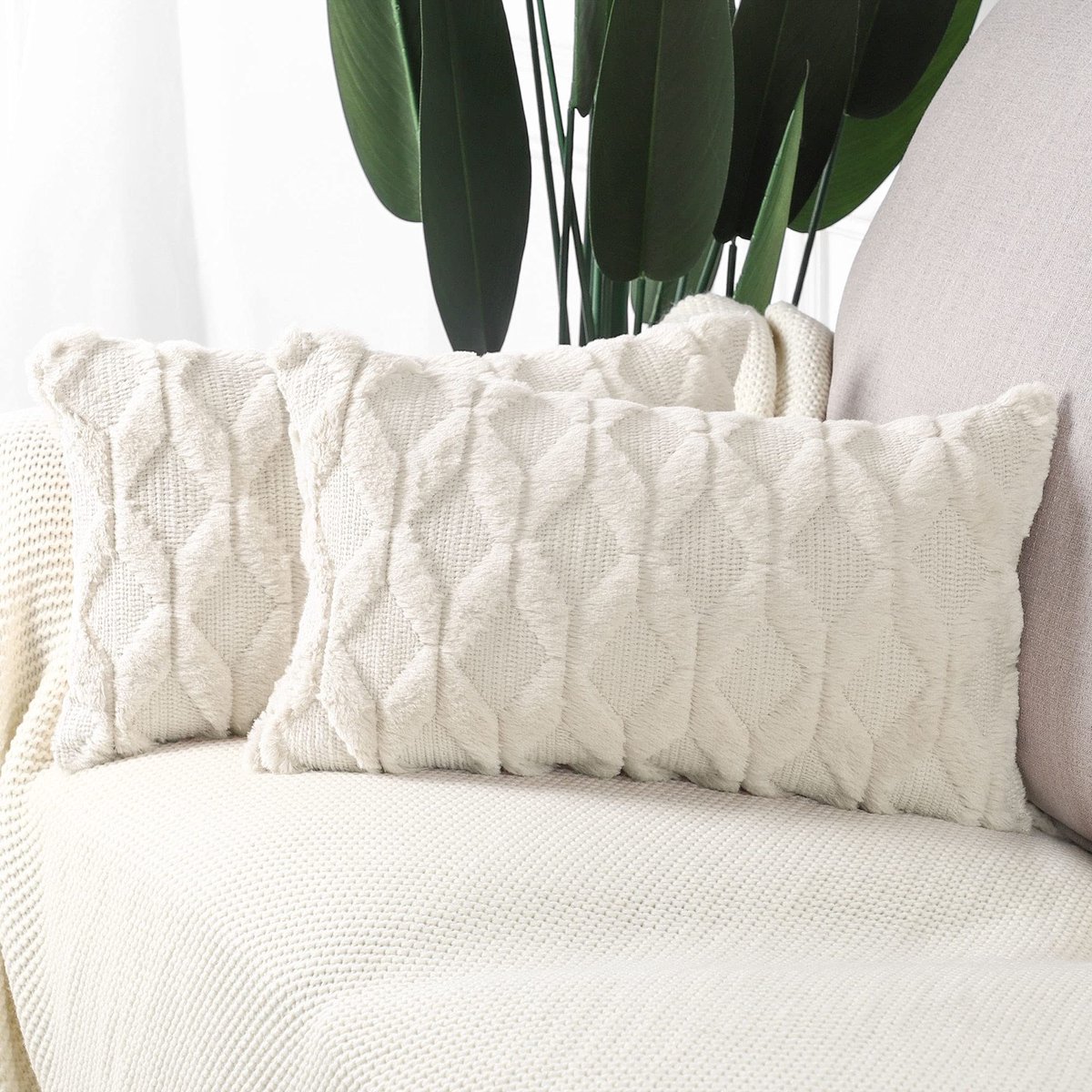 Omgoods - Set van 2 Luxe Sierkussenslopen - Kort Pluche Fluweel - 30x50 cm - Lichtbeige
