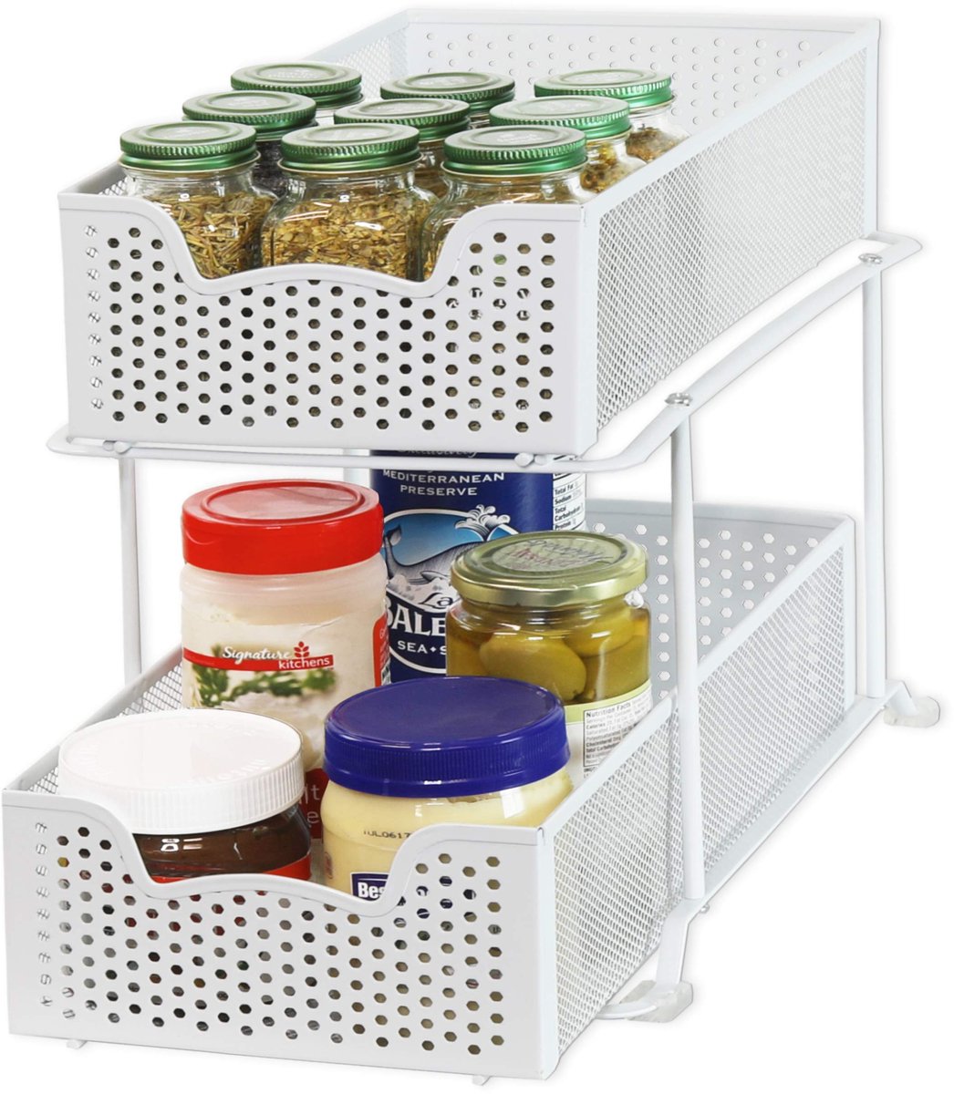Omgoods - 2-Tier Sliding Cabinet Organizer Tray, Wit