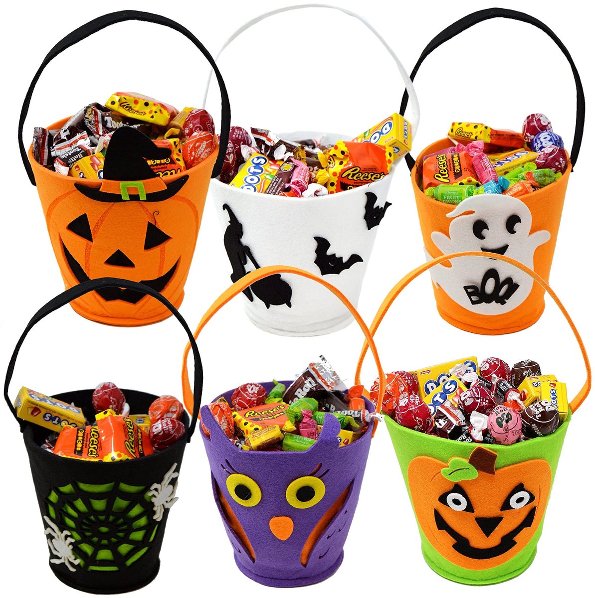 Omgoods - Set van 6 Halloween Candy Felt Holders met Handvatten