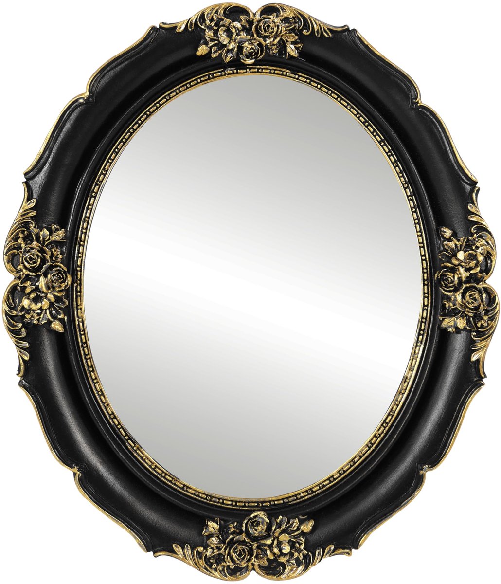 Omgoods - Vintage Wandspiegel, Ovaal, Zwart met Gouden Rand