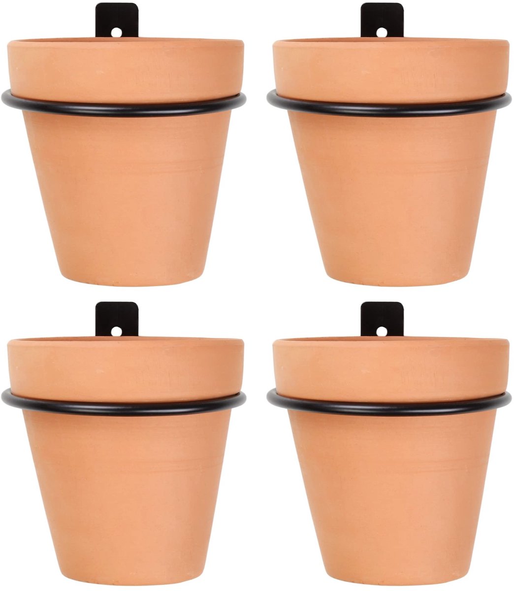 Omgoods - Set van 4 Wandplantenhouders met Kleipotten