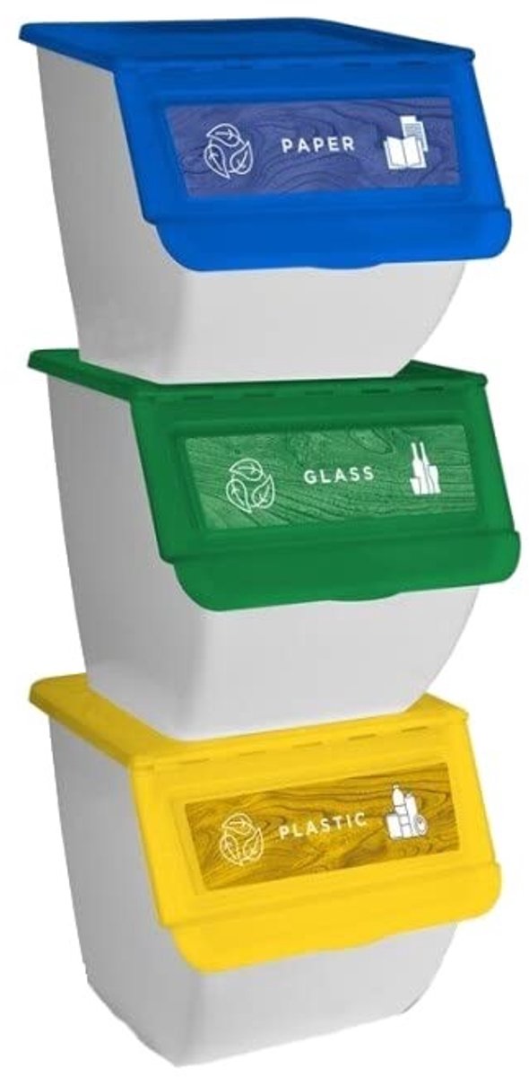 Omgoods - Set van 3 Stapelbare Afvalbakken 36L