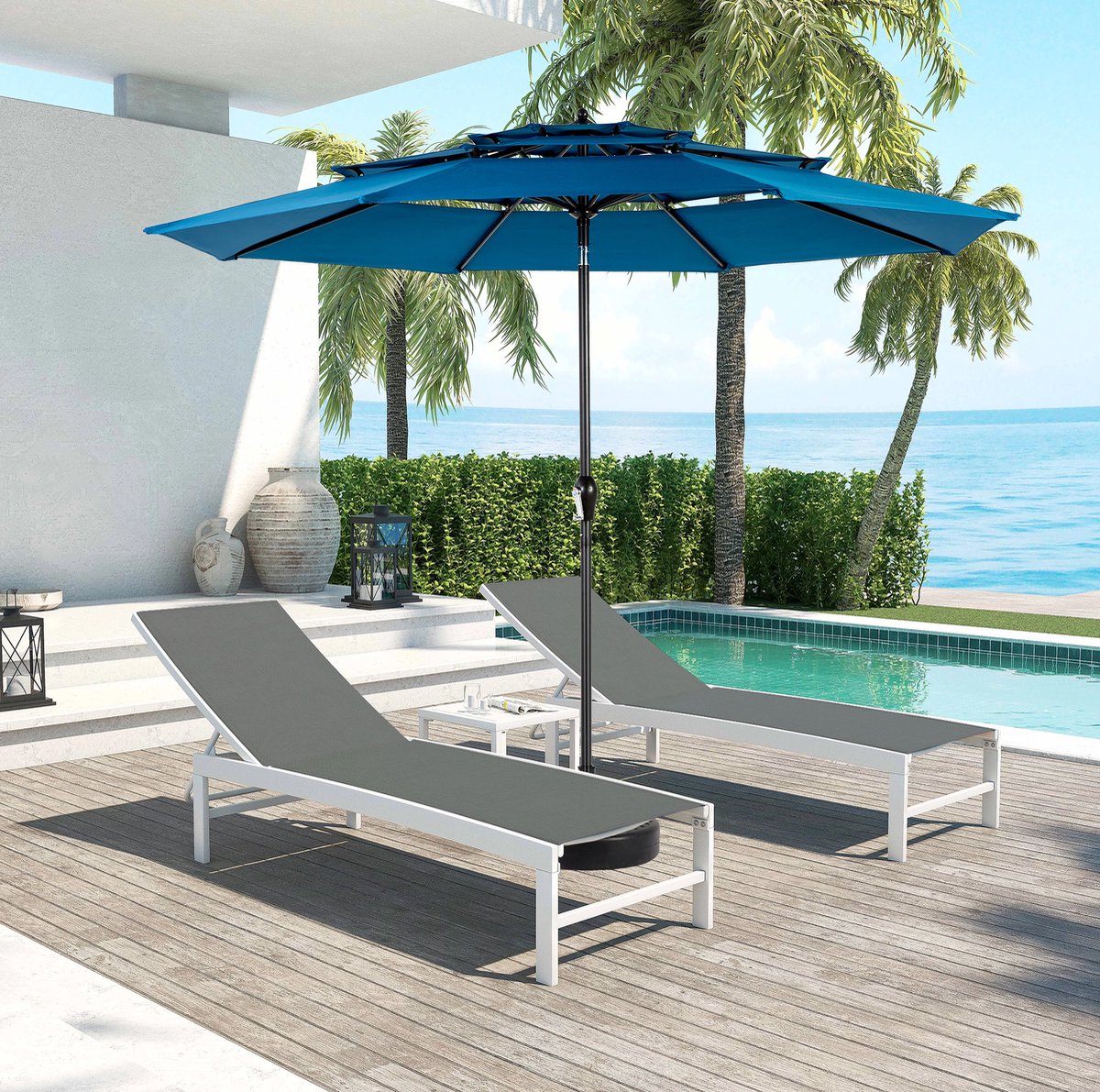 MODENUIT Parasol – 294 cm – Kantelbaar Met Zwenkelmechanisme – Staal En Polyester – Donkerblauw