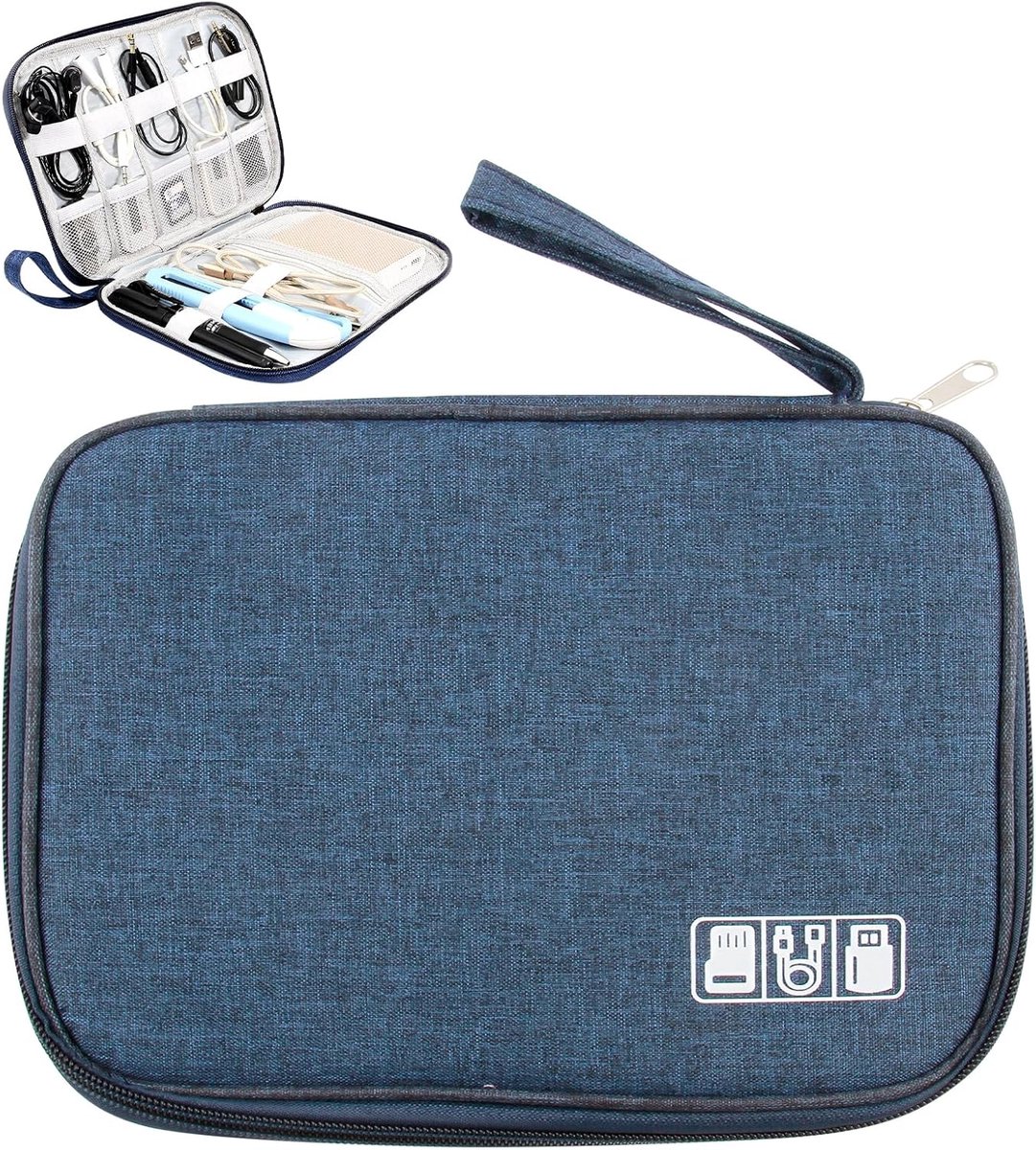 SnelShoppen - Grote Waterdichte Kabel Organizer Bag - Universele Elektronica Accessoires - Dubbel Laags - Draagbare USB Kabel, Oplader, Powerbank, Hoo