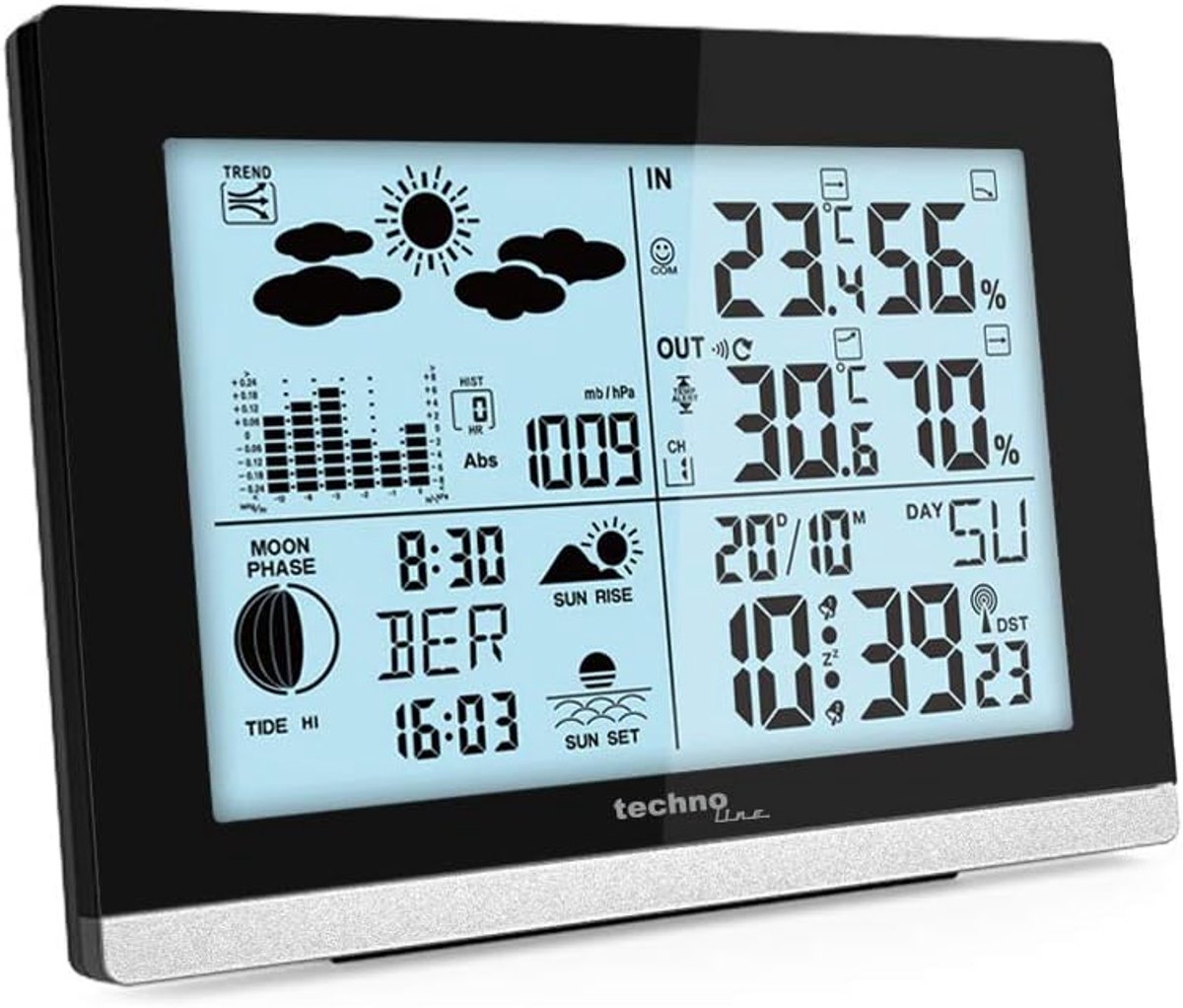 Thijox - Wetterstation WS 6762 - Weerstation met Digitale Weergave, Temperatuur, Luchtvochtigheid, Barometer, Tijd en Datum - Perfect voor Thuis, Tuin
