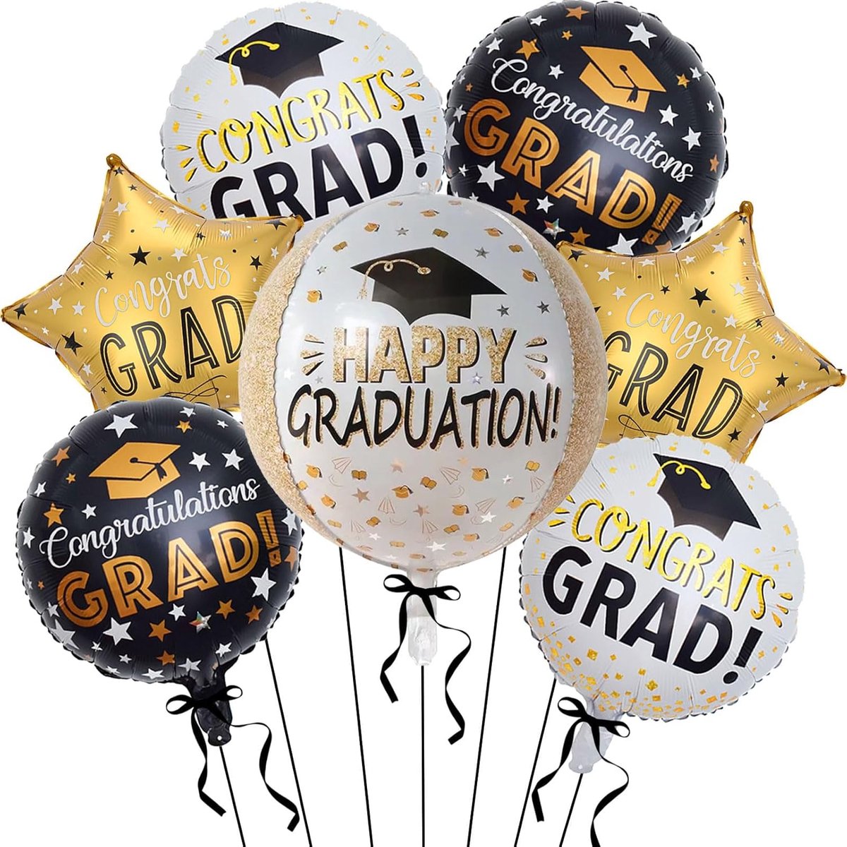 Thijox - 7 Stuks Ballonnen voor Afstudeerfeest - Zwart Goud Folieballonnen - Feestdecoratie voor Bachelors - Duurzaam en Veilig - 2025 Afstudeercadeau