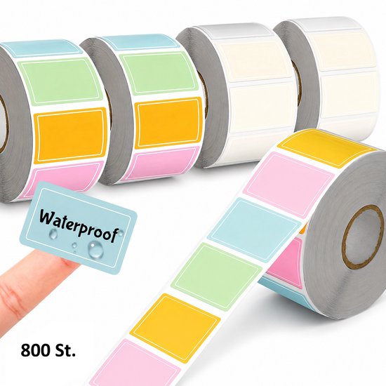 Gekleurde waterbestendige label sticker - Rol van 800 stickers - Label 2,5 x 1,5 cm - Vriezer & voedselopslag labels - Diepvriesetiketten - Plaklabels voor organiseren, taggen & naamlabels