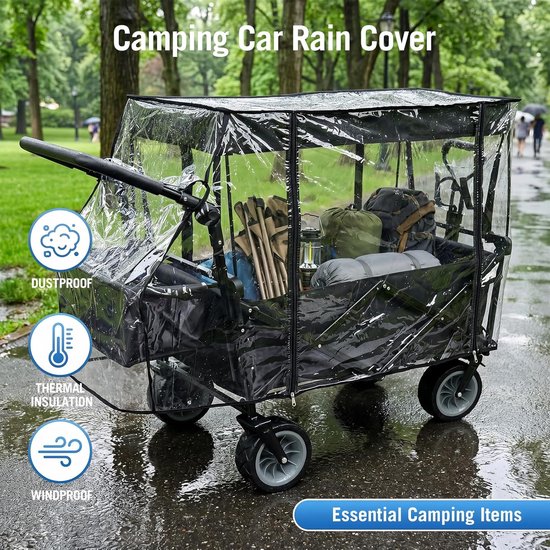 Thijox - Universele Regenhoes voor Bolderkar 115 x 51 x 75 cm - Transparante Regenbescherming voor Camping, Tuin, Kinderen, Opvouwbare Handwagen, Bold — afbeelding 3