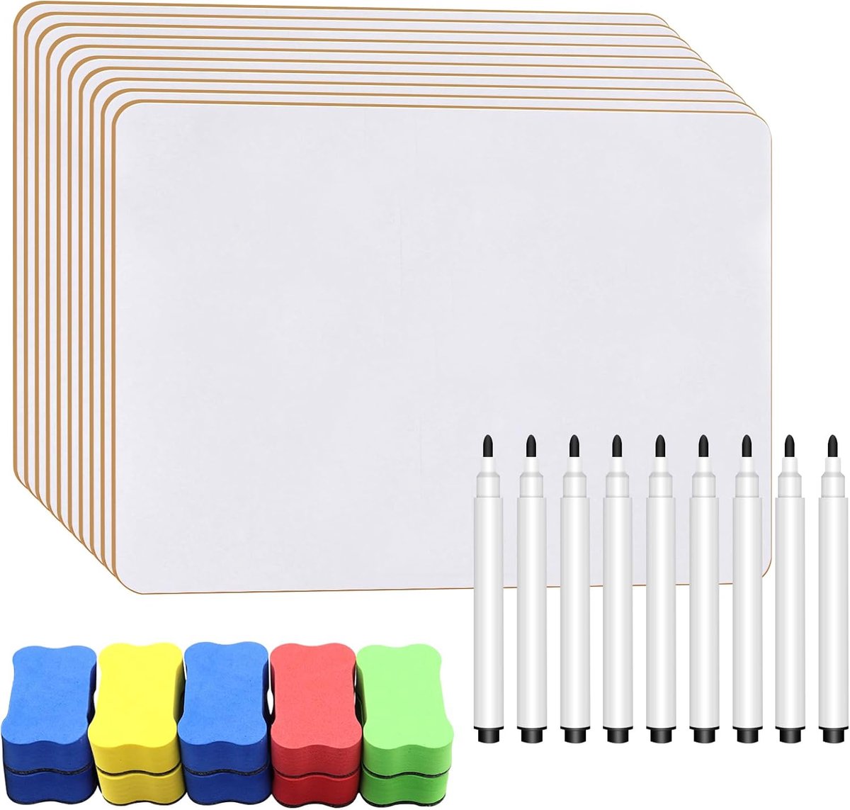 Thijox - 10 Stuks A4 Dubbelzijdige Whiteboards Klein met 10 Droge Gummen en 10 Pennen - Perfect voor Kinderen, Schrijven, Tekenen, Klaslokalen, Huizen