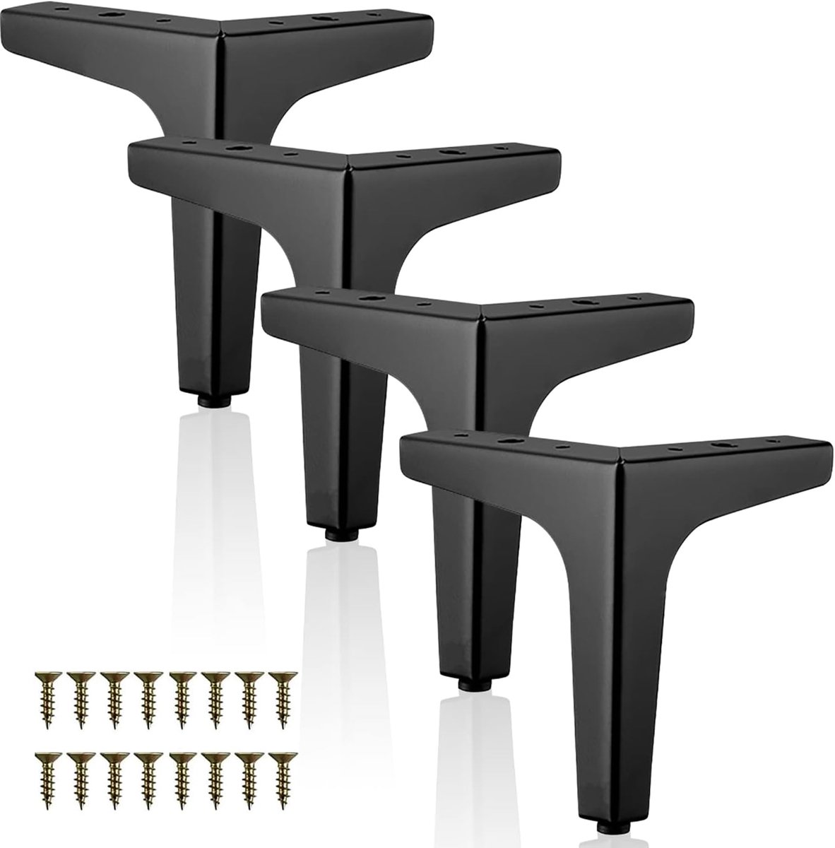 SnelShoppen - 4 Stuks Zwarte Metalen Meubelpoten 13 cm - Sterke Furniture Legs met Schroeven - Tot 800 kg Belastbaar voor Sofa, Tafels, Kasten, Bedden