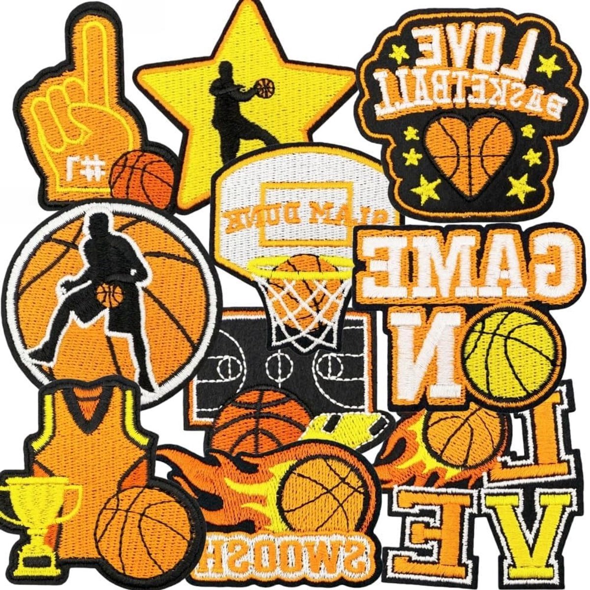 10 stuks geborduurde basketbalpatches voor kleding, DIY reparatie en naaien op T-shirts, hoeden en jeans