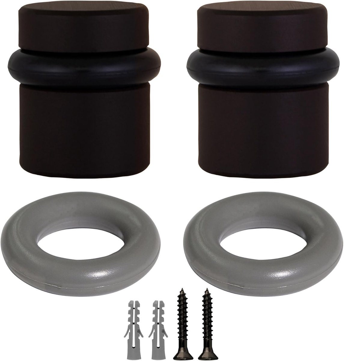 SnelShoppen - Cylindrische Deurstopper 2-Pack, Olijfgroen Brons, Vloermontage, Inclusief Grijze en Zwarte Stootbumper, Bescherming Wand en Deur