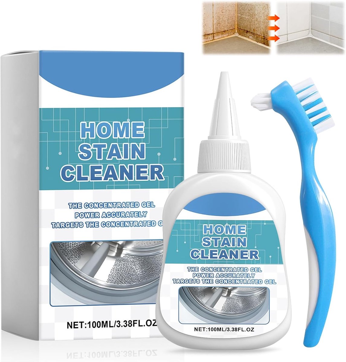SnelShoppen - Remover Gel 100 ml - Reinigingsgel voor Tegels, Siliconenvoegen, Muur, Wasmachine, Koelkast - Druppelvrije Formule met Borstel