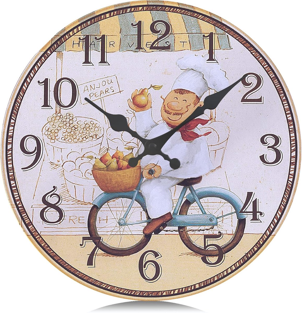 SnelShoppen - Houten Keuken Wandklok 30 cm Geruisloos Vintage Geel Antieke Retro Decoratie voor Eetkamer Restaurant Woonkamer