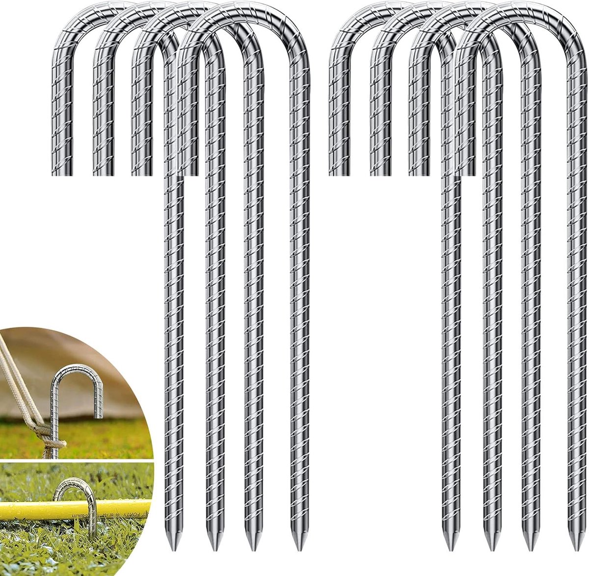 SnelShoppen - 8x Grondankers 30CM J-Type Gegalvaniseerd Staal - Aardhaken voor Tent, Trampoline, Camping, Tuin, Canopy, Bloemenstandaards