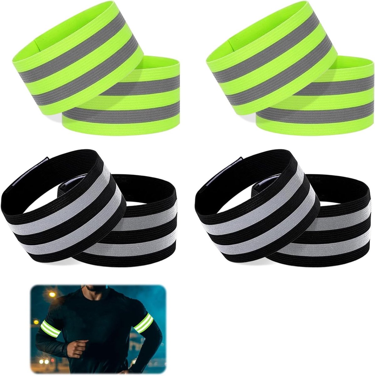 Set van 8 Reflecterende Broekclips voor Fietsen, Joggen en Buitenactiviteiten - Elastische Broekbescherming met Sterke Reflecterende Strepen en Sluiting, 35 x 5 cm